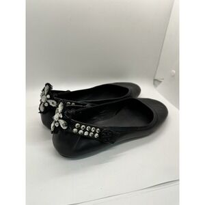 Tory Burch Minnie Two Way Ballet Flats Embellished  Black Leather Size 9.5M EUC!